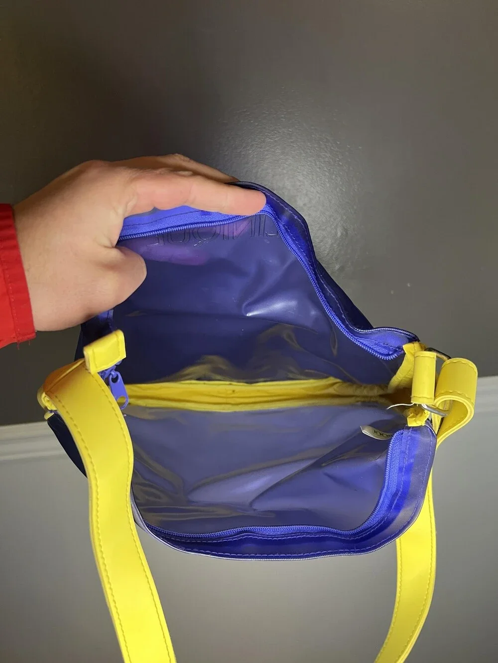 Clinique Shoulder Bag Womens One Size Yellow Blue Vinyl Tote Purse Logo Cosmetic